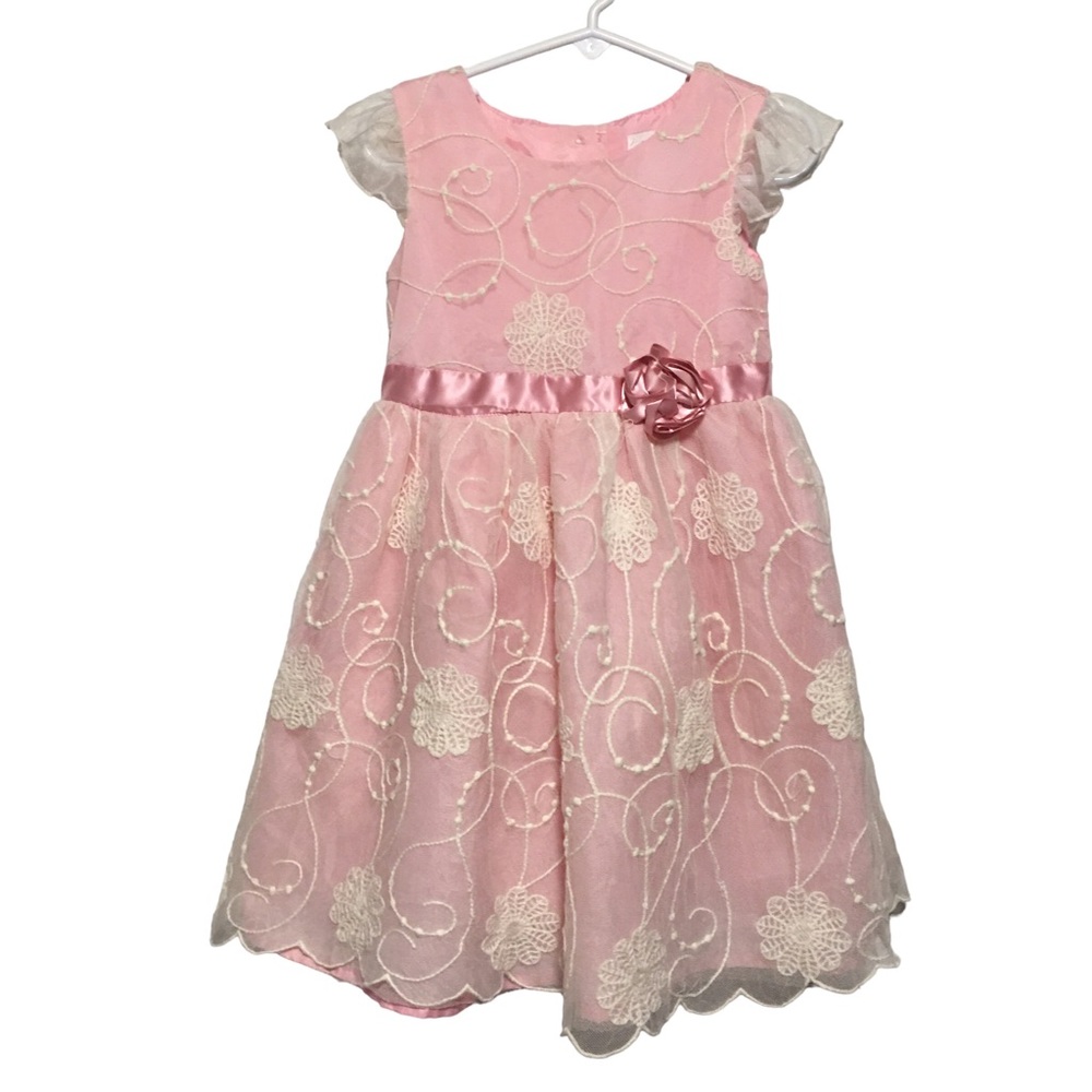 Heirlooms by Polly Flinders Easter Dress Fairycore Pink & Cream lace overlay 4T